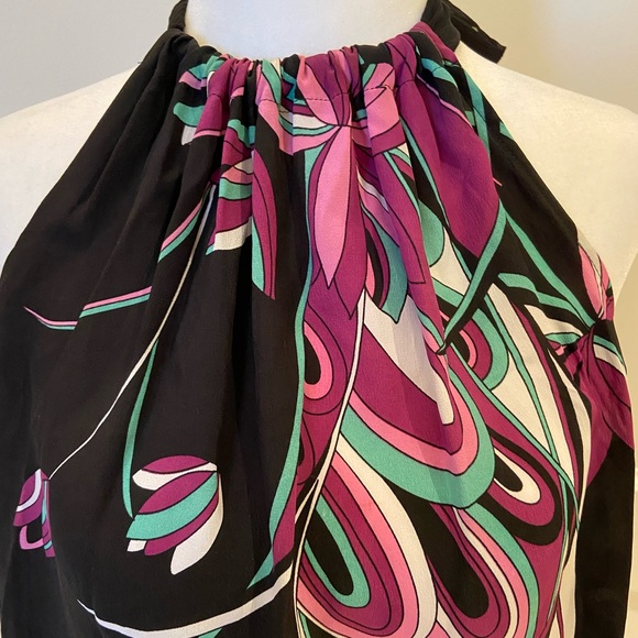Tahari Peacock Halter Swing Blouse 100% Silk - Picture 3 of 10